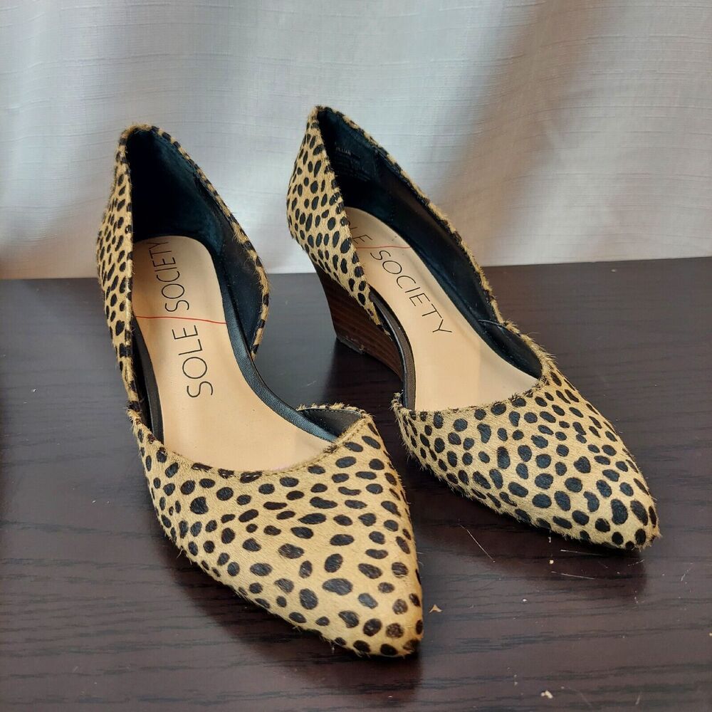 Sole Society Jillian Womens Size 5 Cheetah Dot Calf Hair Wedge Shoes
